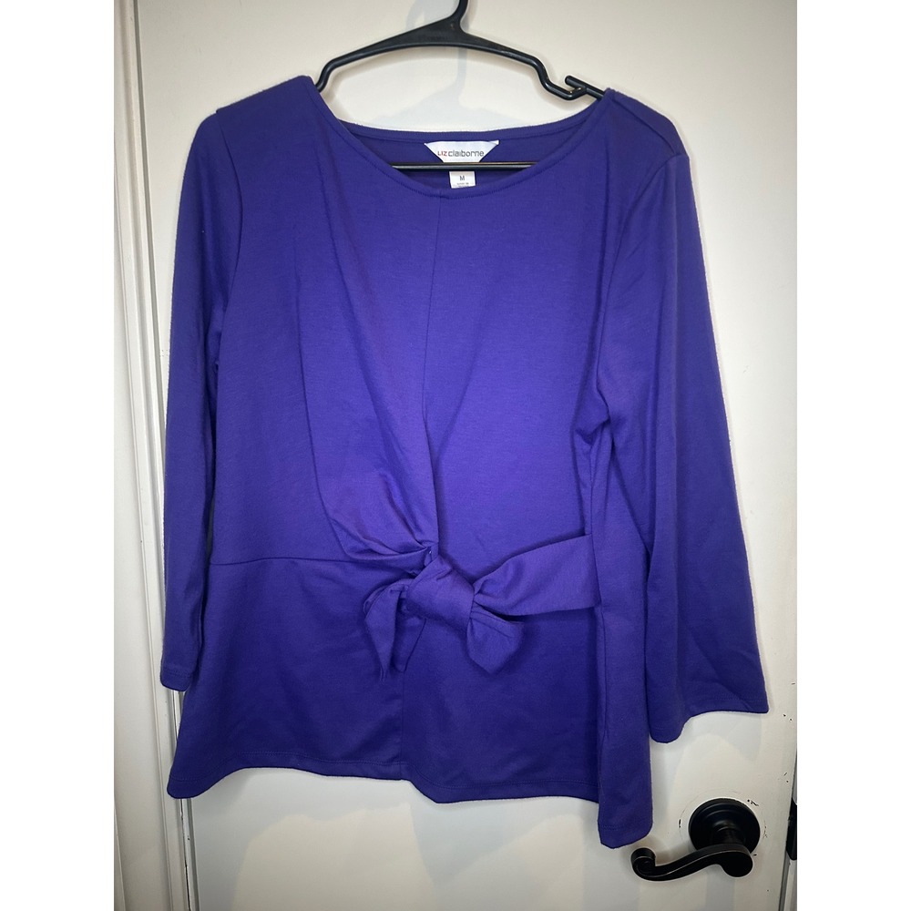 Liz Claiborne Purple Front Tie Waist Long Sleeve Knit Top Blouse Womens Medium